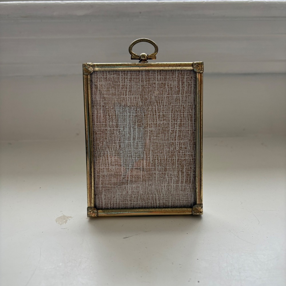 Vintage Brass Tone Miniature Picture Frame Rectangular Easel Back Hanging Loop